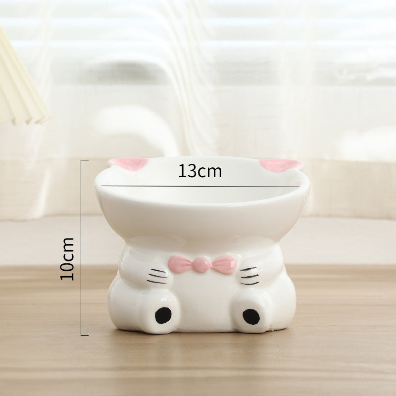 Pet High-footed Sloping Neck Guard Food Bowl