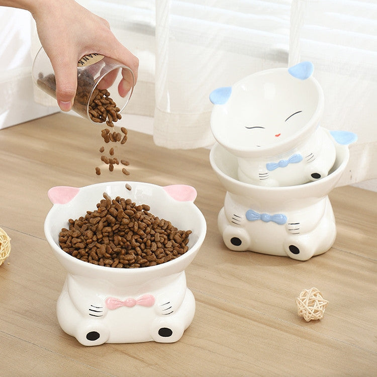 Pet High-footed Sloping Neck Guard Food Bowl