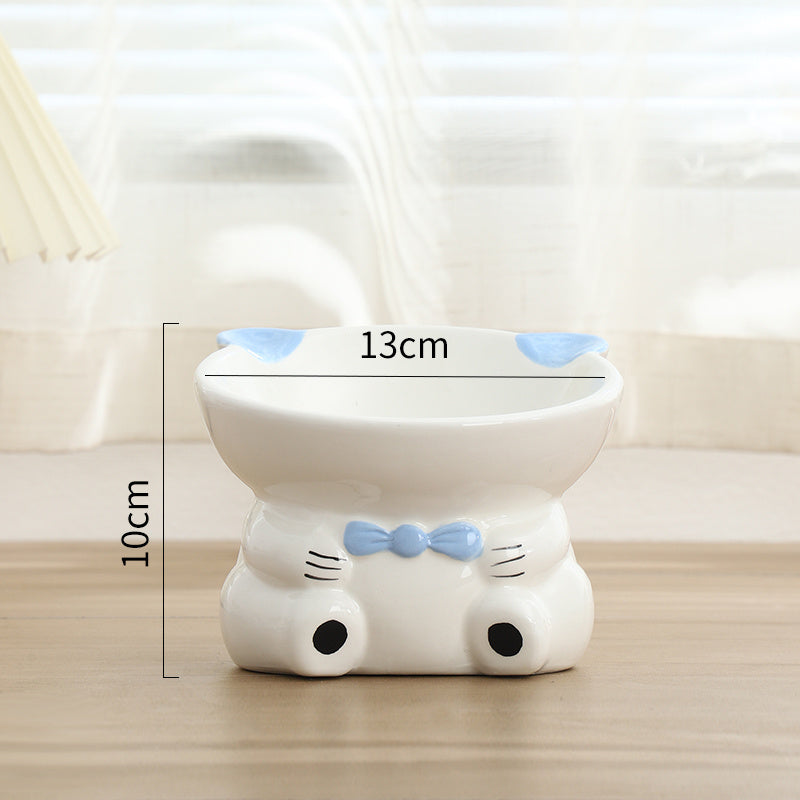 Pet High-footed Sloping Neck Guard Food Bowl
