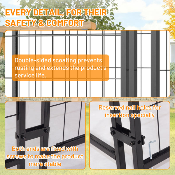 Dog Kennel Outdoor With Roof, 4.23'x7.81'x4.83' Welded Wire Enclosure, Heavy Duty Dog Crate With UV-Resistant Waterproof Cover, Double Lock & Rotating Feeder For Medium/Large Dogs