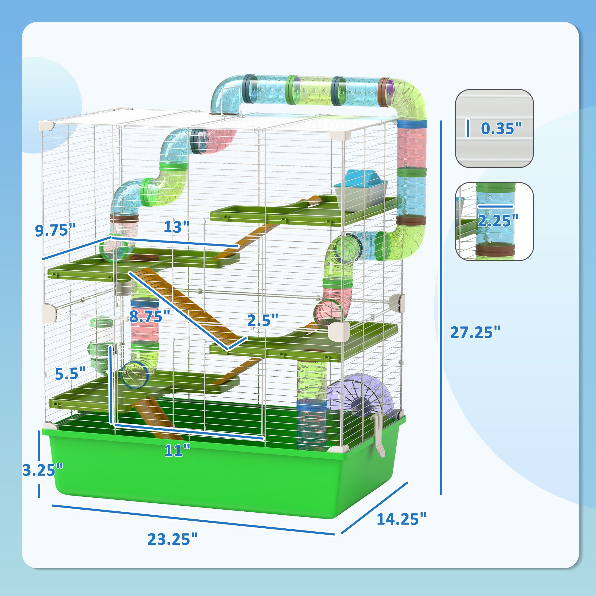 23" 5-Tier Hamster Cage with Wheel and Water Bottle, Green